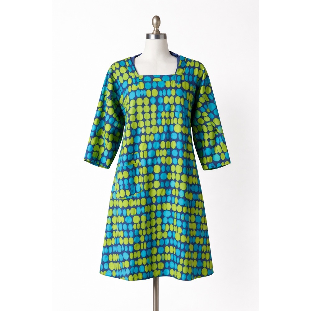 Design House Shift Dress Womens OS Blue Green Geometric Mod Vintage Cotton Japan
